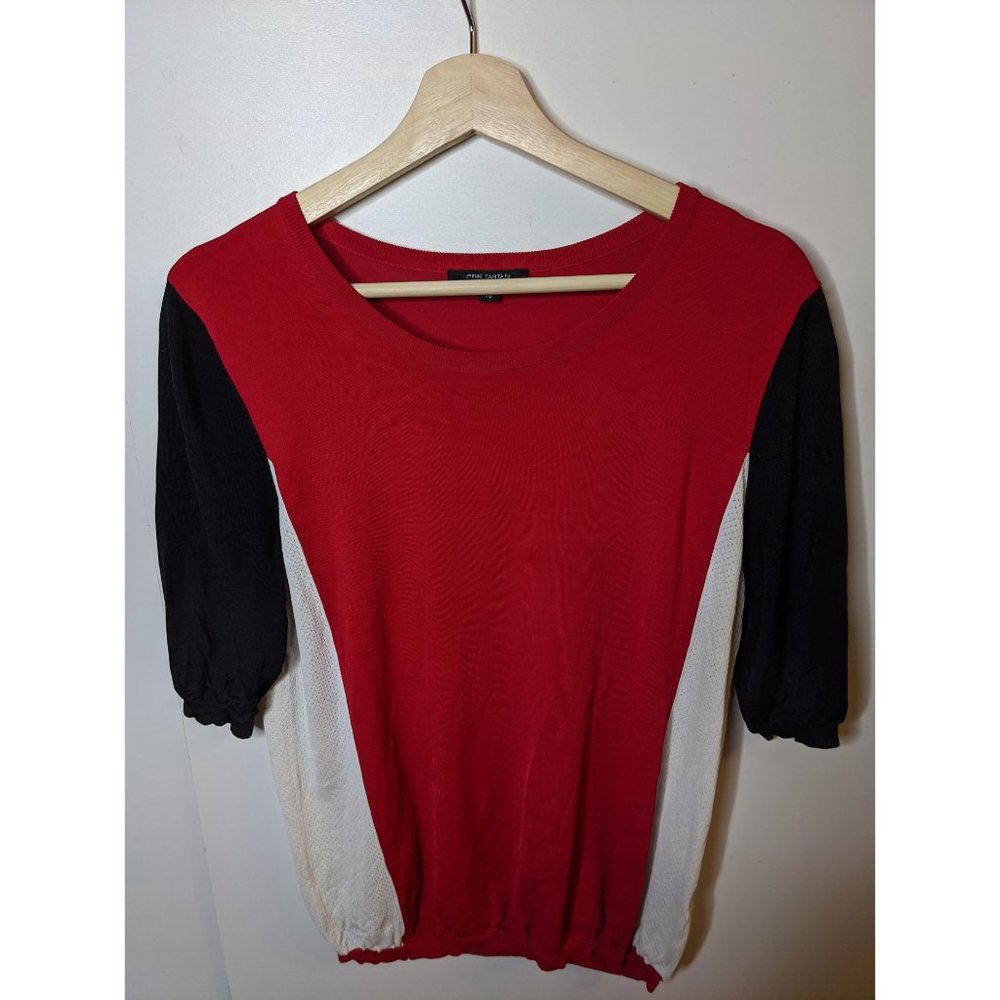 Pink Tartan | Short sleeve colorblock knit top